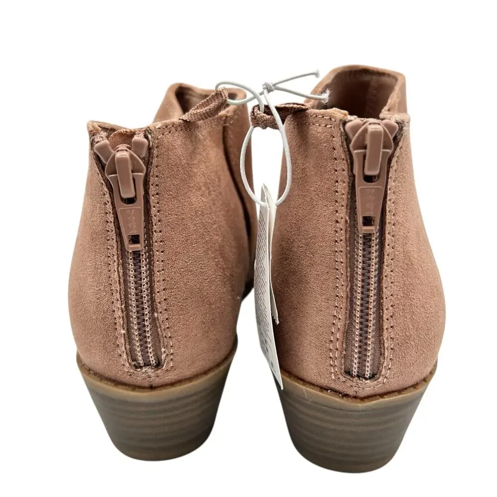 Old Navy Girls Tan Suede Rear Zip Stacked Block Heel Ankle Booties‎ Size 2